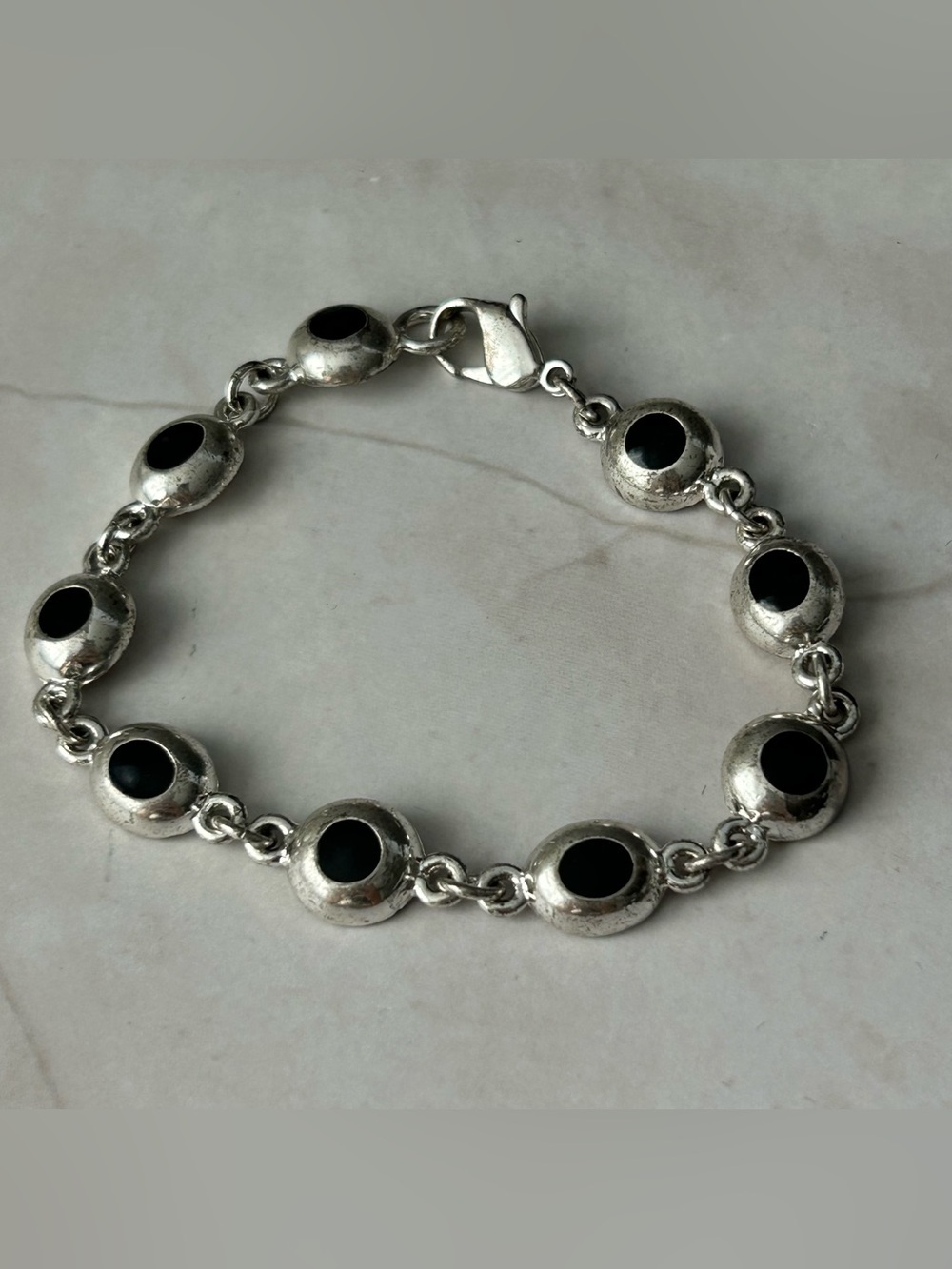 Vintage Silver Tone and Black Link Bracelet